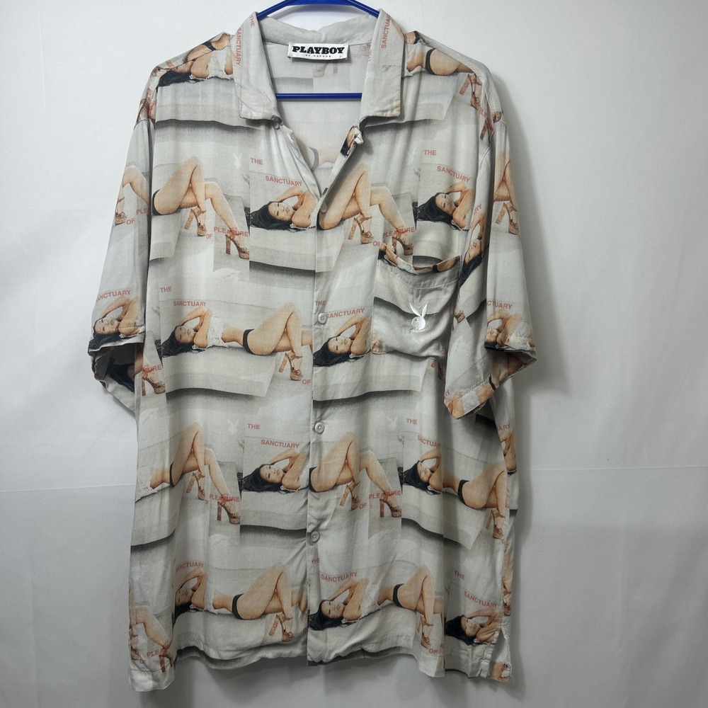 Playboy X Pacsun Shirt Men's Large Button Up Short Sleeve The Sanctuary Camp